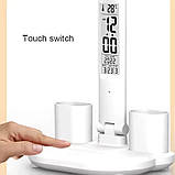 Настільна лампа LED світлодіодна акумуляторна подвійна з органайзером і годинником Біла, фото 8