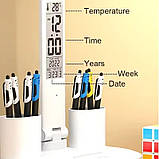 Настільна лампа LED світлодіодна акумуляторна подвійна з органайзером і годинником Біла, фото 4