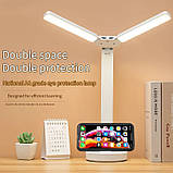 Настільна лампа LED світлодіодна акумуляторна подвійна з органайзером і годинником Біла, фото 2