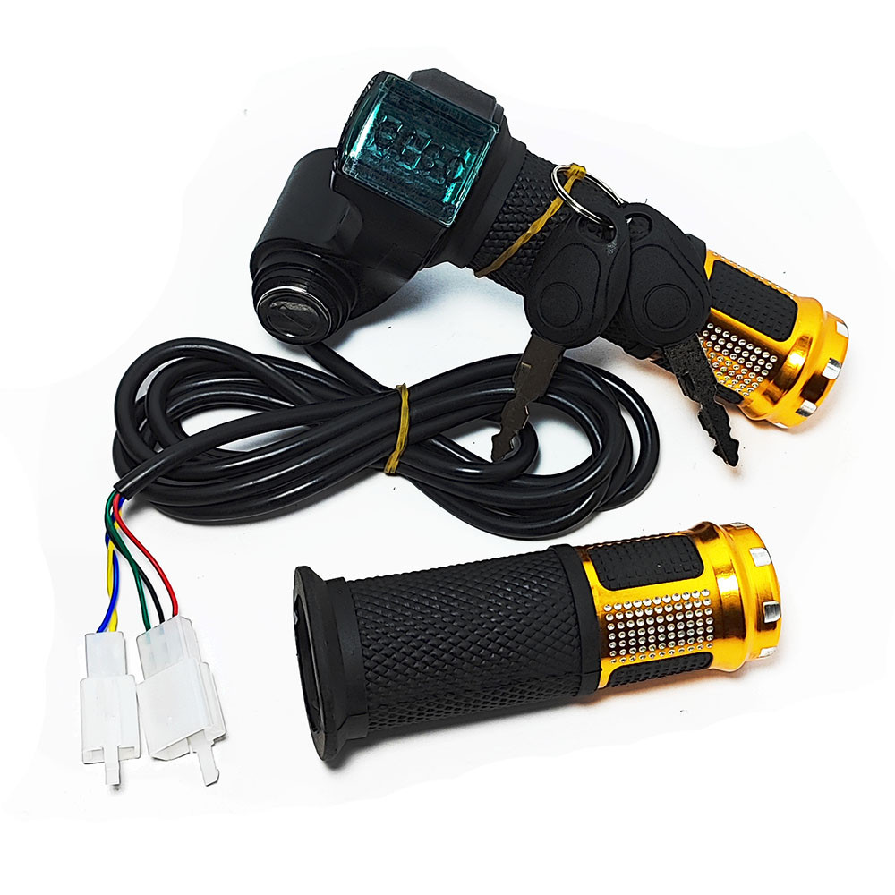 Ручка газу з вольтметром і замком запалювання Blue 3+2pin