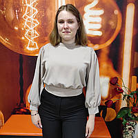 Блуза OKIRA жіноча рукав 3/4 коротка бант однотонна M бежева