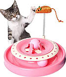 Трек-іграшка для кішок з мишкою на пружині Cat Scratch Pen з 2 кульками Рожевий, фото 2