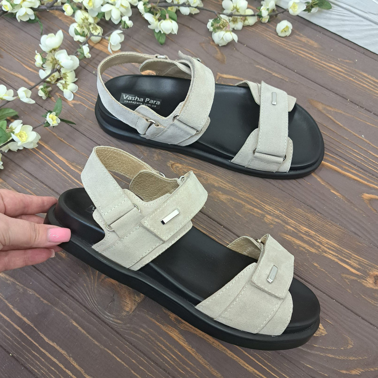 Босоніжки замшеві жіночі з анатомічною устілкою. Колір бежевий. 41 розмір, фото 1