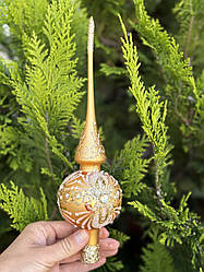 Скляна новорічна верхівка для ялинки золото 26 см