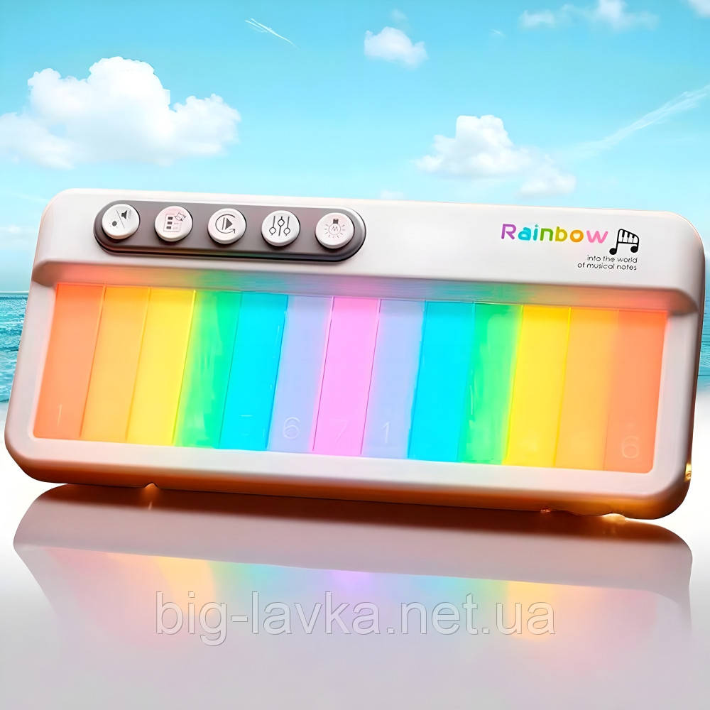 Дитяче піаніно з навчальним режимом на 5 інструментах та підсвічуванням  Білий, фото 1