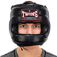 Шолом боксерський з бампером шкіряний TWINS STEEL FRAME BO-0573 Чорний, фото 3