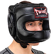 Шолом боксерський з бампером шкіряний TWINS STEEL FRAME BO-0573 Чорний, фото 4