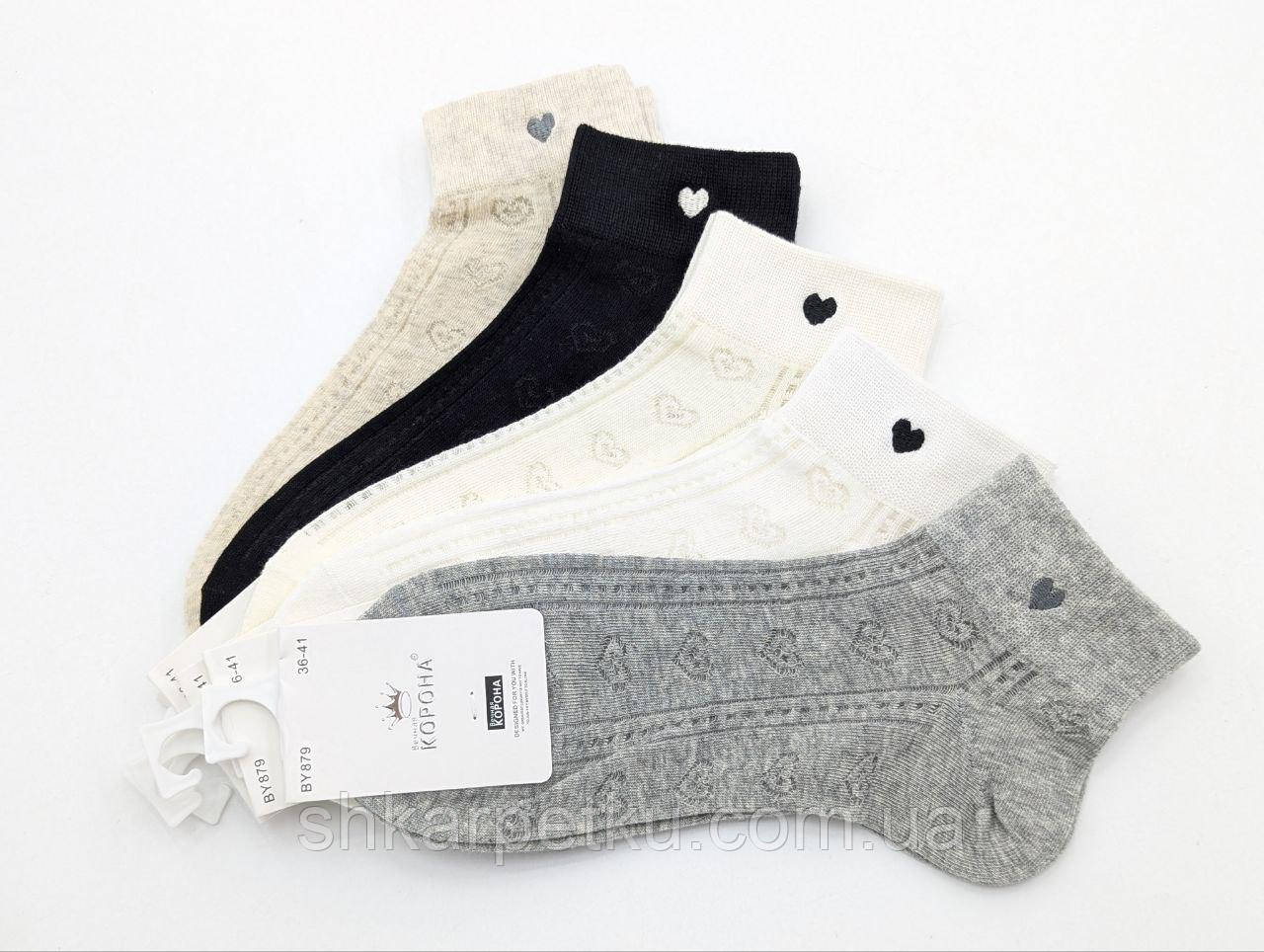Жіночі короткі літні шкарпетки в сітку Корона бавовна, візерунок сердечко. розмір 36-41, 10 пар/уп асорті, фото 1