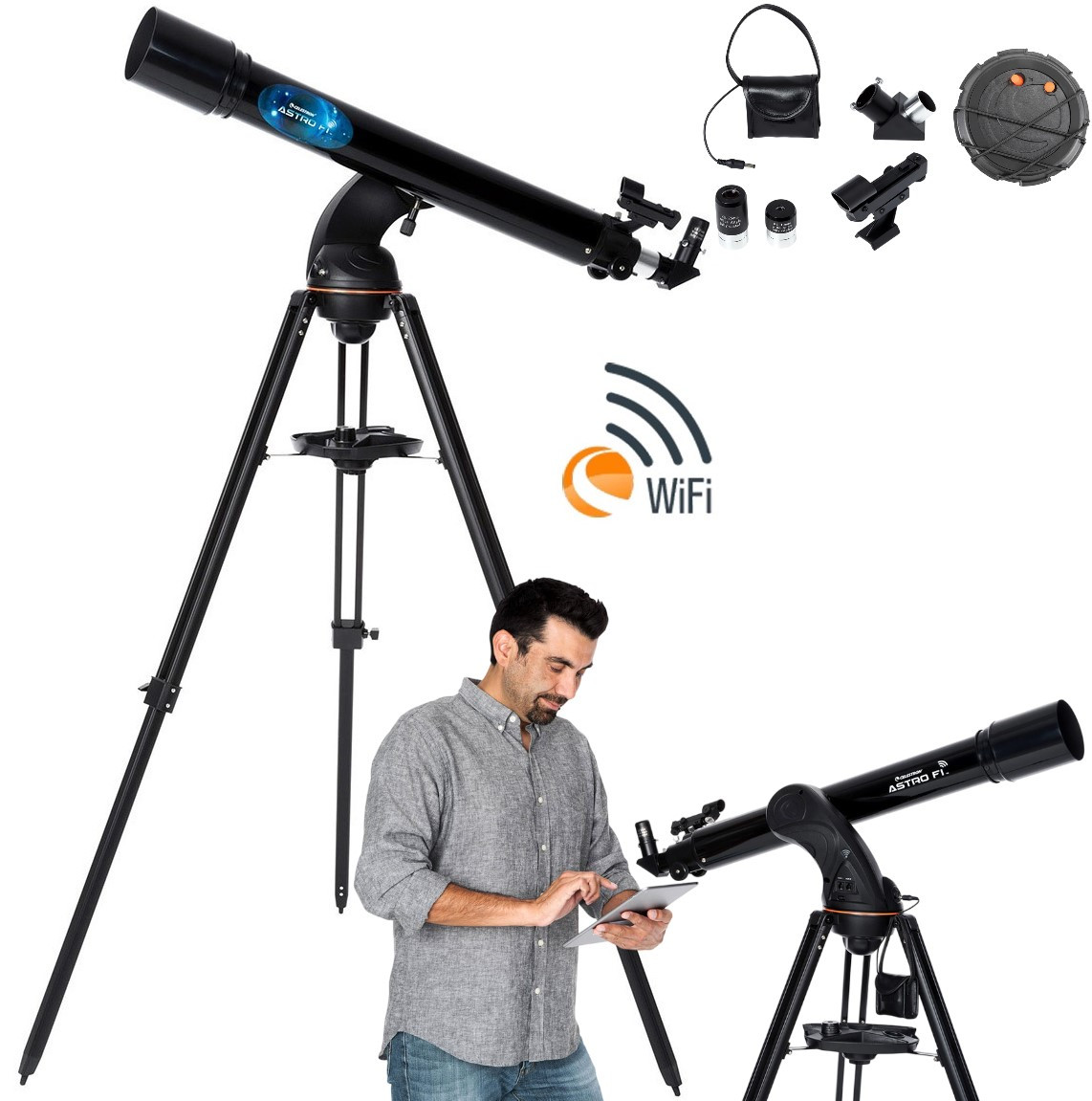 Телескоп Celestron Astro Fi 90 мм | Рефрактор на комп'ютеризованому азимутальному монтуванні з бездротовою системою керування