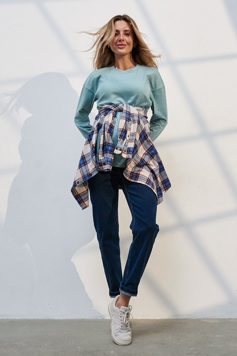 Джинси для вагітних Leyton темно-сині з потертостями, фото 1