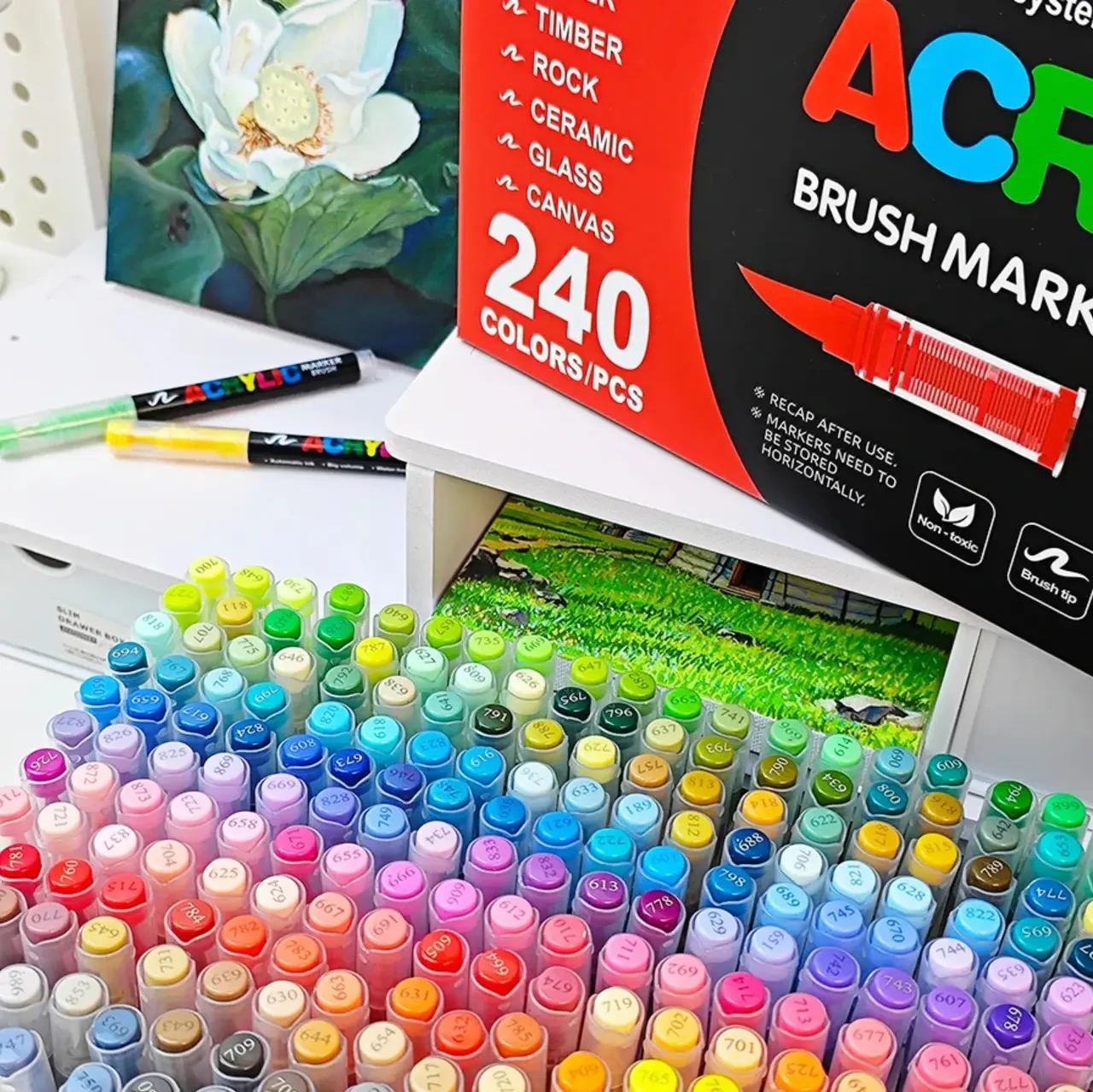 Маркер-кисть GuangNa Acrylic GN.8101 (240 шт) | Акрилові маркери для малювання, творчості та декору, фото 1