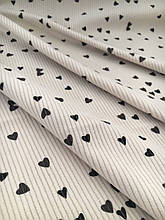 МікроВельвет чорні сердечка на молочному, ширина 150 см, щілність 250 гм/м2