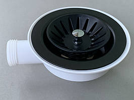 Євро вентиль без переливу під колір гранітної мийки чорний матовий