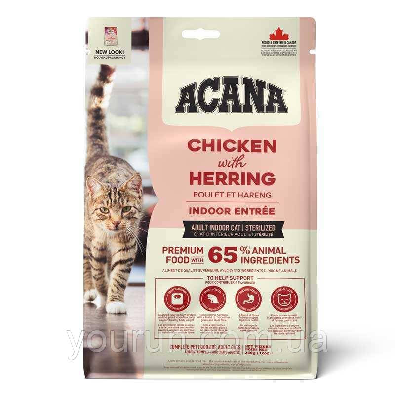 Acana (Акана) Indoor Entree – Сухий корм з куркою, кроликом та оселедцем для котів 340гр, фото 1