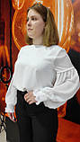 Блуза OKIRA жіноча однотонна довгий шифон рукав декор нитка зі стразами S біла, фото 3
