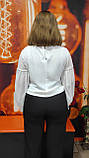 Блуза OKIRA жіноча однотонна довгий шифон рукав декор нитка зі стразами S біла, фото 6