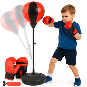 Боксерський набір на стійці 70-110см, з рукавицями та насосом / Дитяча груша на підставці / Підлоговий бокс