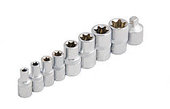 Набір головок торцевих E-TORX MASTERTOOL 1⁄4" E5-E8 3⁄8" E10-E16 CrV 9 шт 78-1409