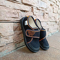 Мокасини дитчі WALDI чорні з помаранчевим