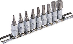 Набір насадок отверточних CRV 1/4", TORX 9 шт (Т10/ 15/ 20/ 27/ 30/ 40/ 45/ 50/ 60) MASTERTOOL 78-1400