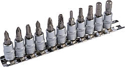 Набір насадок отверточних CRV 1/4", 11 шт (PH1,2,3/ PZ1,2,3/ H3,4,5,6,7) MASTERTOOL 78-1401