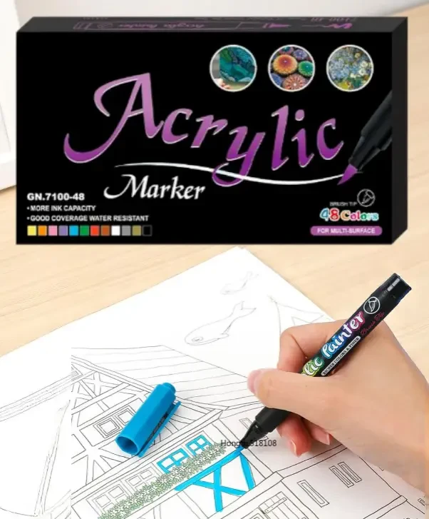 Акрилові маркери GuangNa GN.7100 48 шт — набір кольорових маркерів для малювання, декору, творчості, фото 1