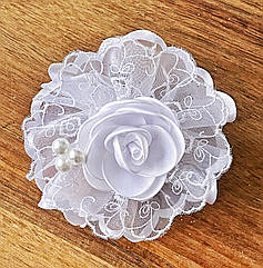 Бант для волосся з перлинами Ø10 см резинка мікрофібра Ø3 см 4 шт./уп ТРОЯНДА