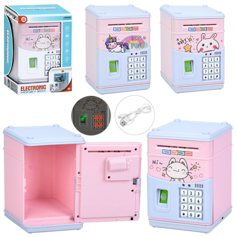 Сейф-копилка MK 5398, 19 см, сейф із кодом, відбиток, затягує купюри, музика, звук (англійський), світло, фото 1