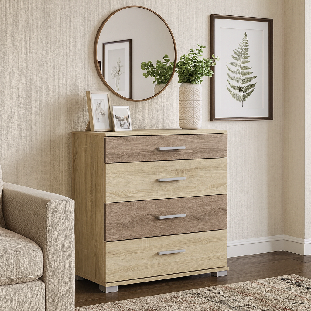 Комод Еверест Бриз К-5, дуб сонома/трюфель - 4 ящики, телескопічні напрямні, 70×38×73 см, фото 1