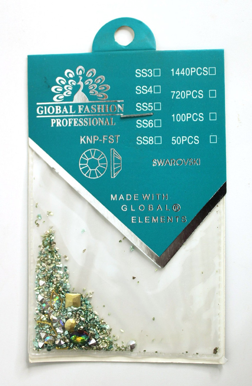 Мікс: камені, стрази, бісер для декору нігтів, Авамарин, 720 шт, фото 1