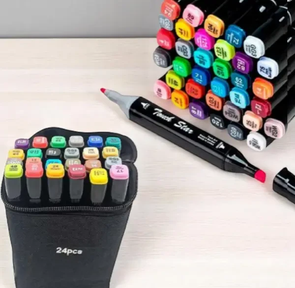 Набір скетч маркерів 24 шт двосторонні спиртові маркери для малювання з тонким і широким наконечником, фото 1