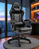 ПОСИЛЕНЕ до 150кг! Геймерське ігрове крісло комп'ютерне GT Play з подушками і підставкою для ніг розкладне чорне