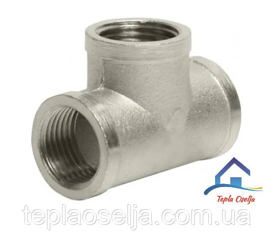 Трійник латунний нікельований 1/2″ ВВВ, фото 1