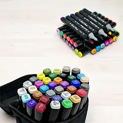Скетч маркери 40 кольорів в кейсі — двосторонні спиртові маркери для малювання, творчості, дизайну, скетчингу