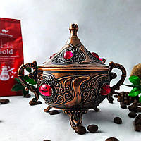 Турецька цукорниця з ложкою колір мідний (рожевий камінь)