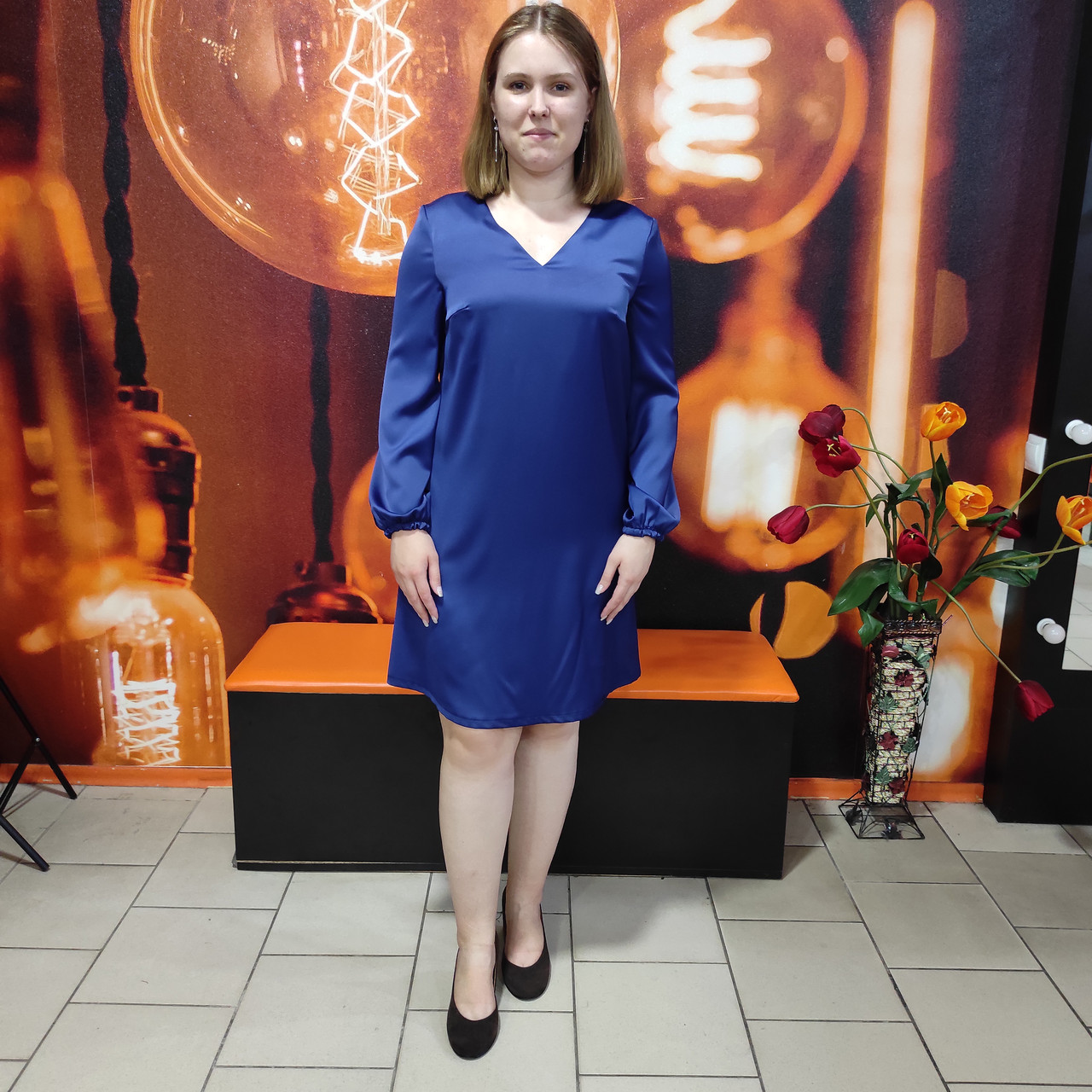 Сукня J.LONDON шовк довгий рукав нитка стрази 44 індиго, фото 1