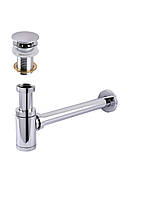 Сифон металевий з донним клапаном без переливу латунний 1 1/4" Globus Lux GS-32-105-03B хром