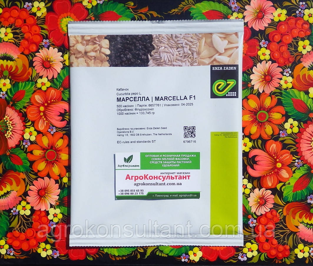 Насіння кабачка Марселла F1 (Enza Zaden), 500 насінин — ранній гібрид (48-53 дні), стресостійкий