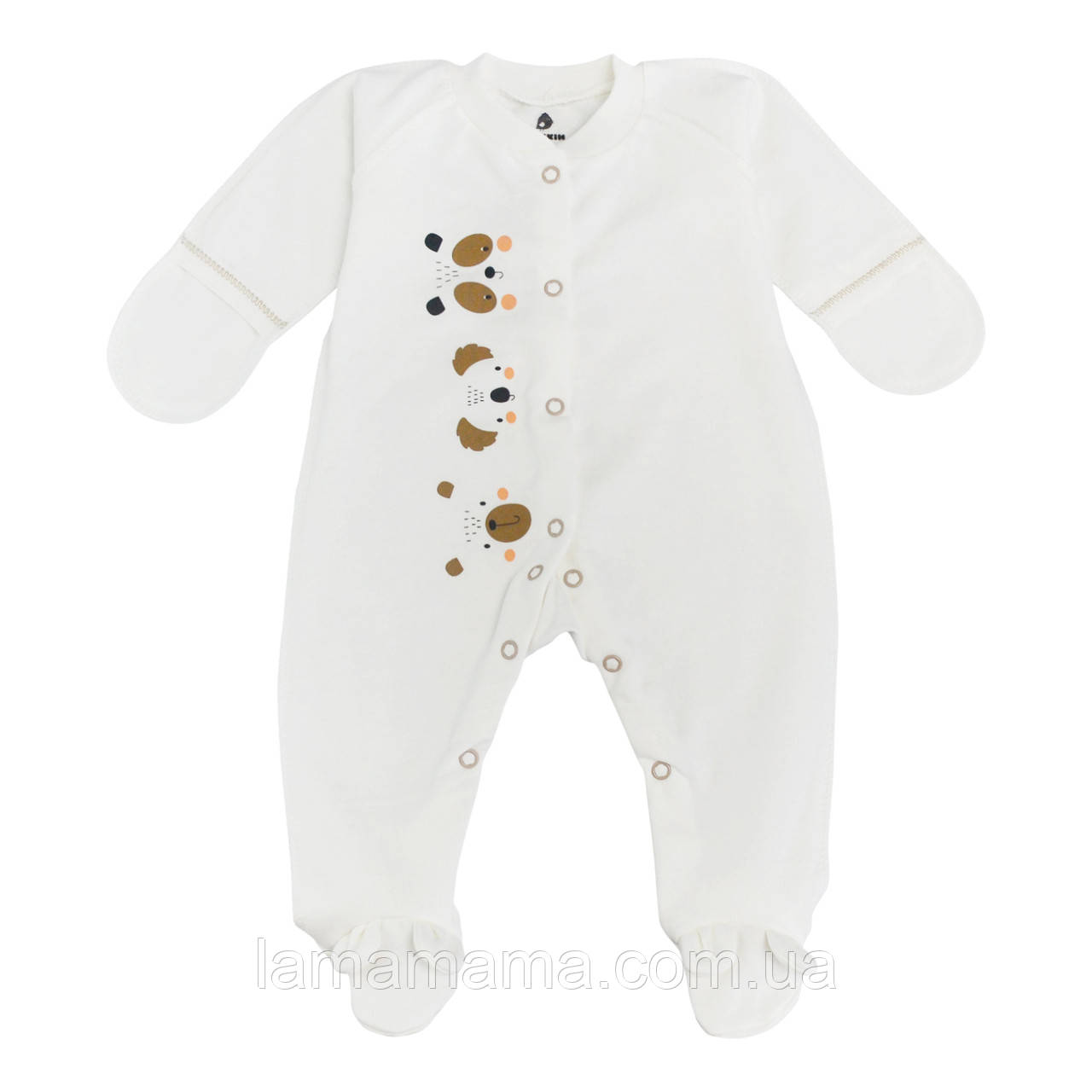 Теплий чоловічок р. 56 із зовнішніми швами (футер із начосом) для новонароджених Happy Baby Молочний, фото 1