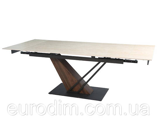 Стіл FERNANDO CERAMIC 160(220)*90 травертин мат/темний горіх, фото 1