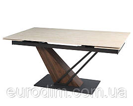 Стіл FERNANDO CERAMIC 160(220)*90 травертин мат/темний горіх, фото 2