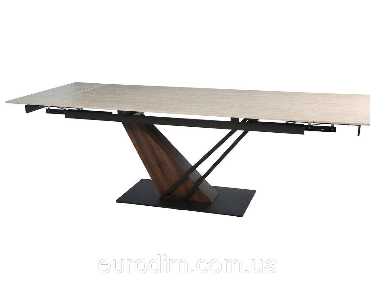 Стіл FERNANDO CERAMIC 180(240)*90 травертин мат/темний горіх