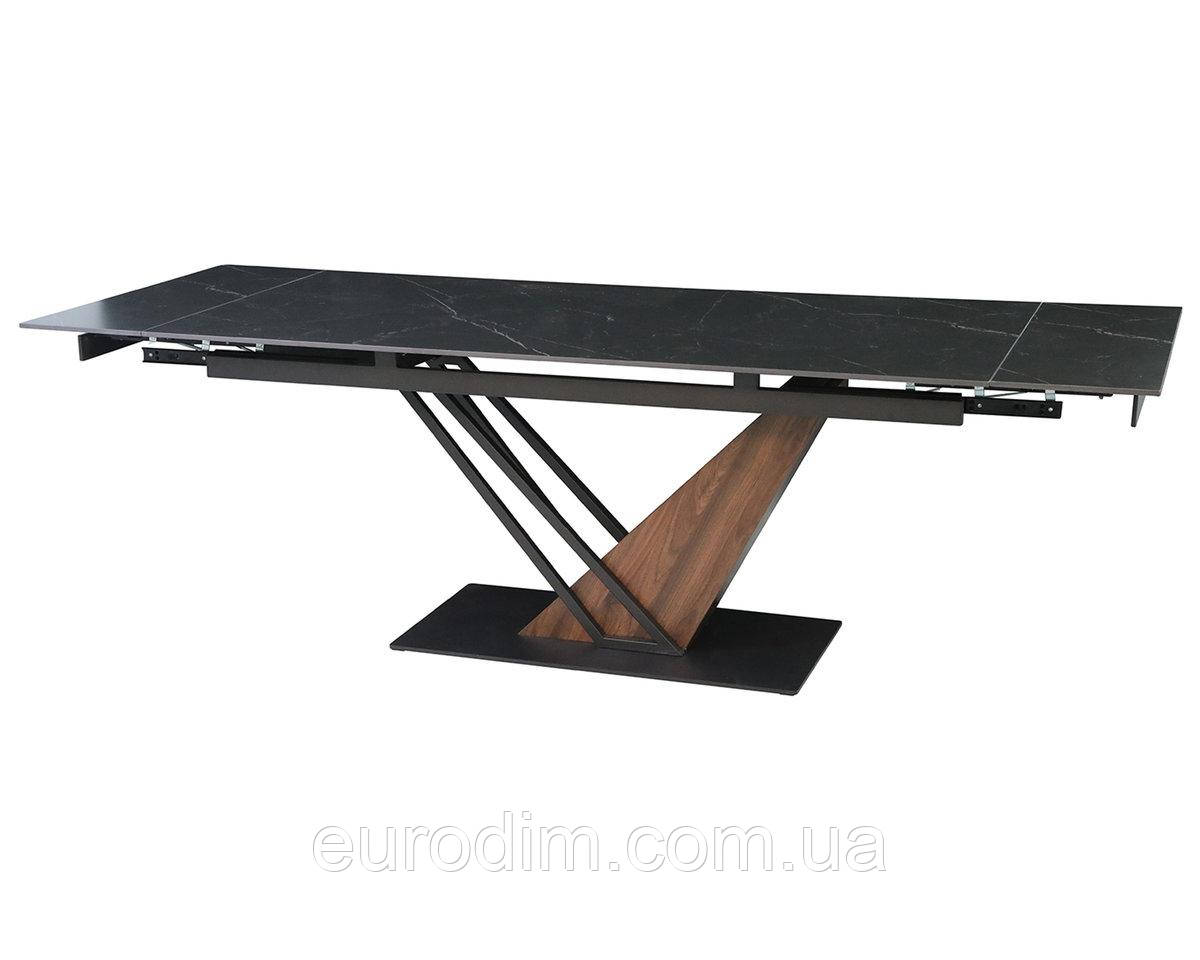 Стіл FERNANDO CERAMIC 180(240)*90 чорний мат/темний горіх
