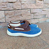 Мокасини Waldi текстиль+шкіра, джинс та коричнева липучка, фото 3