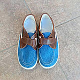 Мокасини Waldi текстиль+шкіра, джинс та коричнева липучка, фото 4
