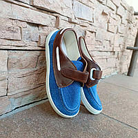 Мокасини Waldi текстиль+шкіра, джинс та коричнева липучка