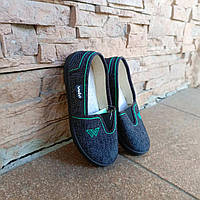 Мокасини WALDI чорні із зеленим на резинці