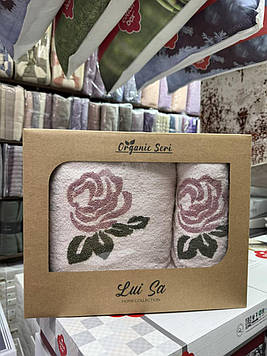 Набір щільних рушників для обличчя та лазні 2 шт в коробці на подарунок бавовняні махрові натуральні Туреччина Luisa