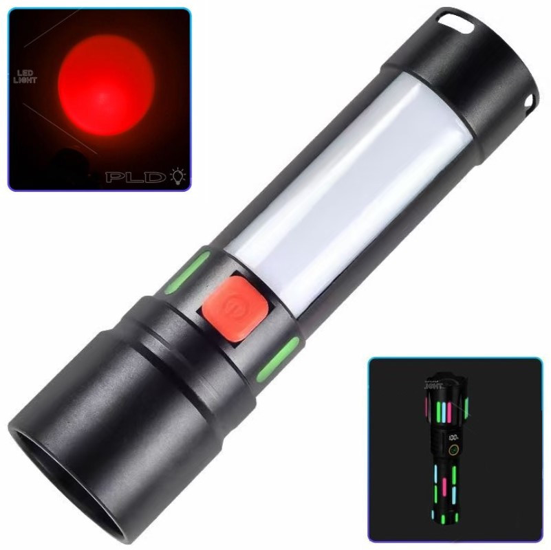 Ліхтар 611-TG+COB біле+червоне світло, Li-Ion акумулятор, USB Type-C, zoom, багатофункціональний