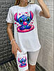 Жіночий літній костюм футболка та велосипедки з принтом Стіча, фото 2